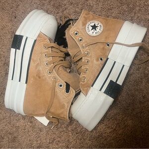 Converse Tan and White Platform Sneakers